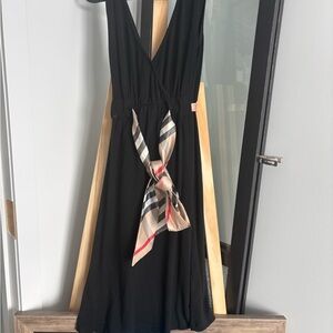 Burberry Black Maxi Dress with Signature Plaid Scarf